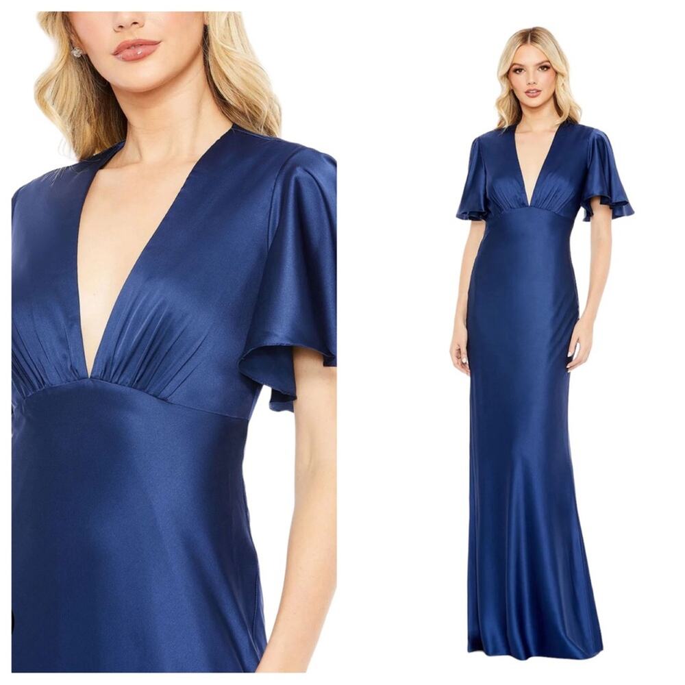 NWT IEENA for MAC DUGGAL Blue Flutter Sleeve V-Ne… - image 1